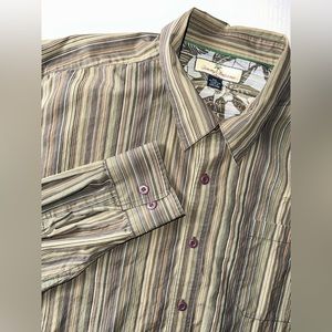 Tommy Bahama‎ Shirt Mens XXL Sleeve Green Striped Solid Casual Long Sleeves